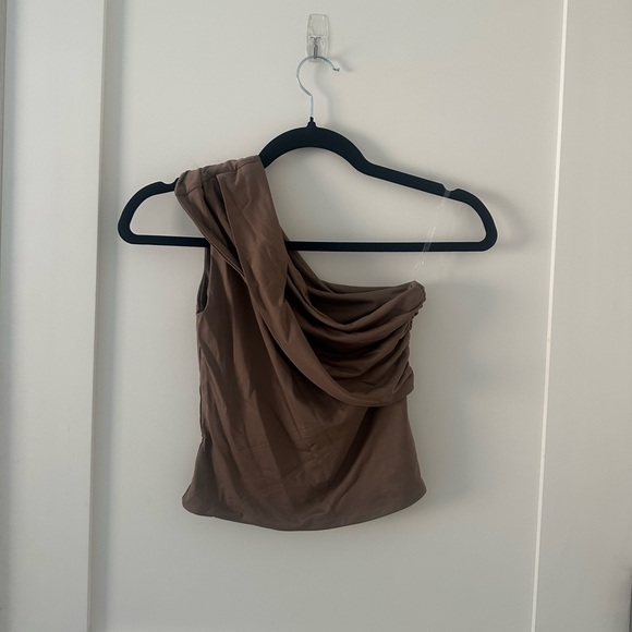 NWT Meshki Solene One Shoulder Recycled Nylon Twist Top - Smoke, Small - Picture 3 of 5